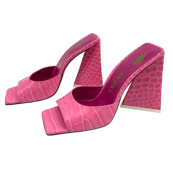 ATTICO Devon Mules Hot Pink Croc Embossed Leather Size 8 Sandals Heels Sexy Fun - Picture 5 of 16